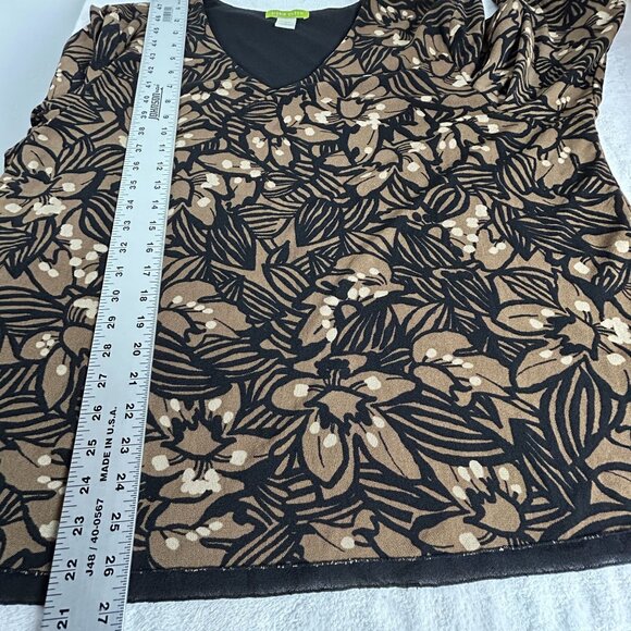 Sigrid Olsen Womens 2X Floral Print 3/4 Sleeve V-Neck Top Black Brown Casual - Picture 7 of 7